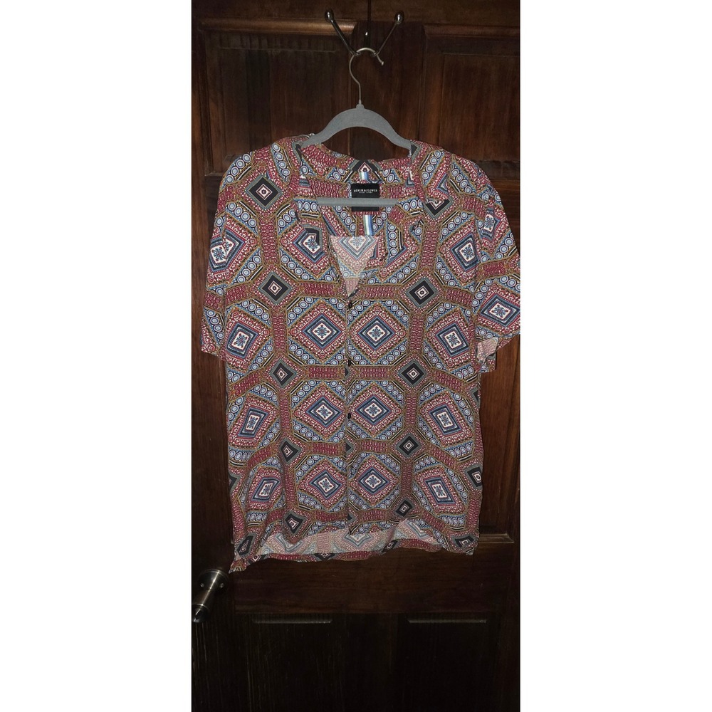 Denim & Flower Ricky Singh Mens XL Geometric Medallion Print Viscose Shirt